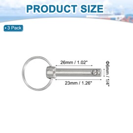 MECCANIXITY Quick Release Pin, Dia 1/4"(6mm) Usable Length 1.02"(26mm) Total Length 2.28"(58mm) Bimini Top Pin Marine Hardware Carbon Steel for Boat Accessories, Pack of 4
