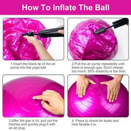 flintronic Gymnastics Ball, 65 cm Ultra Thick Anti-Explosion Yoga Ball with Inflatable Foot Pump, Robust Maximum Load Capacity Fitness Ball for Sports Fitness, Yoga, Pilates (Pink