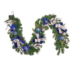 Pre-Lit Christmas Garland for Front Door with 20 LED Lights,6 ft Silver Blue Lighted Christmas Garland for Mantel Fireplace Window Stairs Holiday Decoration with Timer,Magnolia Winter Decor