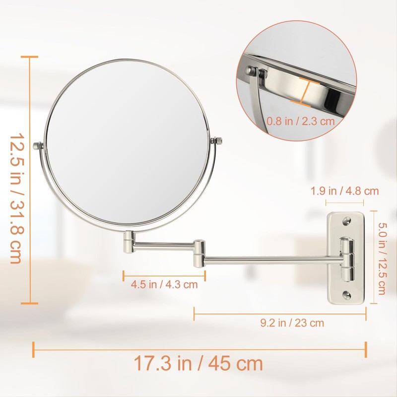 FFowcye 8" Wall Mount Magnifying Mirror, 1X/10X Double-Sided Makeup Mirror