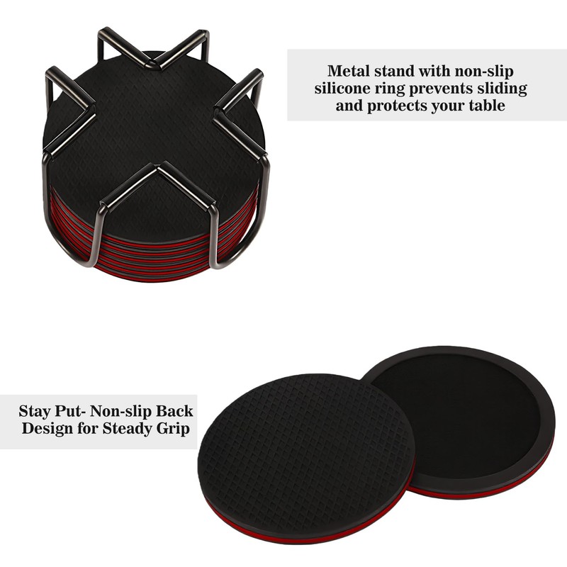 Sleek Absorbent Coasters with Holder – Silicone Cup Mat with