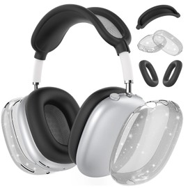 Silicone Case Cover for AirPods Max Headphones,Clear Soft TPU Ear Cups Cover/Ear Pad Case Cover/Headband Cover for AirPods Max (2024/2020),Transparent Accessories for AirPods Max (USB-C),Glitter Black