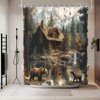 Rustic Bear Shower Curtain Farmhouse Cabin Hunting Wildlife Mountain Stream