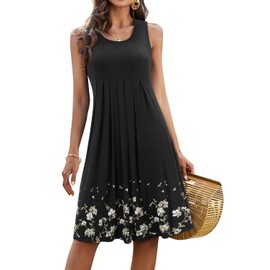 KILIG Summer Dresses Women Trendy 2025 Casual Beach Coverups Sundress Ladies Sleeveless Pleated Loose Vacation Tshirt Tank Dress(Black,X-Large)