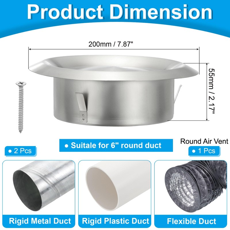 PATIKIL 6 Inch Round Ceiling Diffuser, 304 Stainless Steel Adjustable