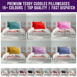 Hug & Snug Teddy Cuddles Fluffy Pillowcase Cosy & Warm Super Soft Pillowcase Cover Pair Only COLOUR : Red