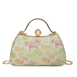 CORIOS Women Evening Bag Embroidery Clutch Vintage Handbag Bridal Wedding Purse Elegant Shoulder Crossbody Bag Luxious Top Handle Bag for Banquet Cocktail Prom Party Rose Red