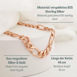 Mary & Jules Women's Rose Gold Necklace Made of Recycled 925 Sterling Silver, Gold-Plated - Chain Rose Gold for Women and Girls, Women's Rose Gold, Skin-friendly and Durable, Sterling Silver