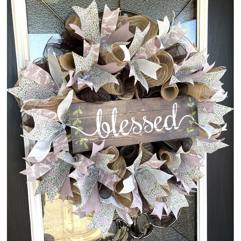 Blessed Lovely Lavender Floral Dragonfly Spring Summer Fall Deco Mesh