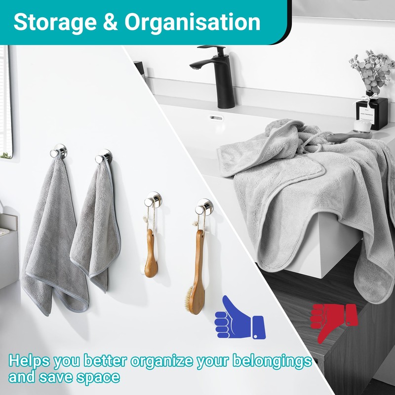 SAYAYO Self Adhesive Hooks for Hanging, Chrome Towel Hook for