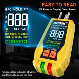 MESTEK GFCI Outlet Tester, Electrical Receptacle Tester with LCD Color Display, Digital Plug Tester Outlet Checker for Standard 3 Prong 120V Electrical Receptacles, CAT II 135V Safety Rating