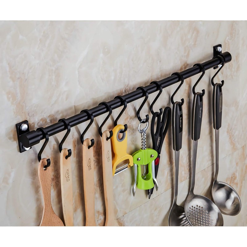 WONMILLE Gourmet Kitchen Utensil Rack with 6 Hooks, Wall Mounted