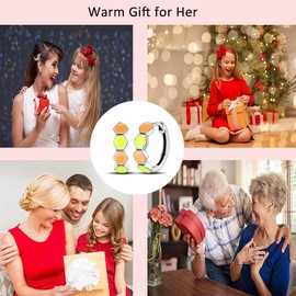 QIKAOLA 925 Sterling Silver Earrings U Shaped Hoop Earrings with Multicoloured Cubic Zirconia Hypoallergenic Large Hoop Earrings for Women Girls, Cubic Zirconia, Crystal