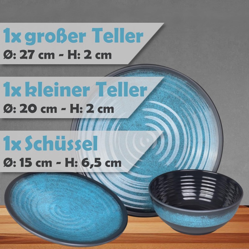 Camping Crockery Set 1 Person 3-Piece Melamine Picnic Crockery Set