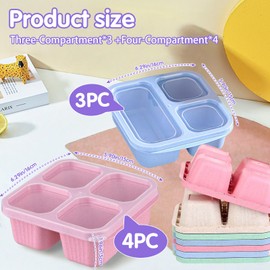 7 Pack Snack Box with Compartments, Snack Boxes for Kids, Reusable Bento Lunch Boxes with Transparent Lids, Kids Adults Leakproof Divided Food Storage for School Work Travel (Pink/Beige/Green/Blue)