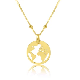 WANDA PLATA Chain World Globe for Women Young Girls Gold Chain Real Silver 925 Gold-Plated Jewellery World Globe Wanderlust Pendant World Map Necklace World World Continents Countries, Sterling