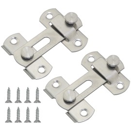 FMHXG 2PCS Stainless Steel Bolt Latch Cage Latch 180 Degree Flat Small with Screw Pet Gate Barn Sliding Door Tower Buckle Heavy Duty Hardware Locks for Fitting Rooms Cabinets Drawers
