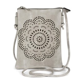 styleBREAKER 02012367 Women's Mini Bag Shoulder Bag with Flowers Laser Cut Cutout Pattern and Rhinestones Shoulder Bag Handbag, lightgrey