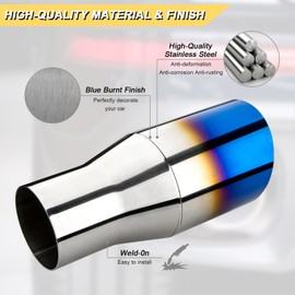 Vurkcy 2.5 inch Inlet Exhaust Tip, 3.5" Outlet 7.75" Overall Length Stainless Steel Exhaust Tail Pipe, Weld On, Sleek Angle Cut, Polished Tailpipe, Blue Burnt,2PCS