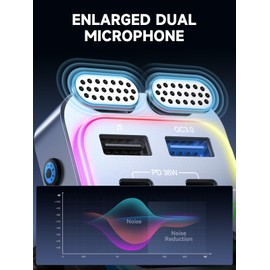 60W Bluetooth 5.4 FM Transmitter Car Adapter [Reinforced Dual Mics & Deep Bass] [Dual PD 60W & QC3.0] Fast Charging Handsfree Calling Wireless Radio Bluetooth Transmitter for Car [Silver]