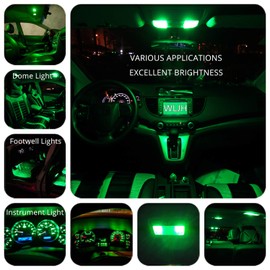 WLJH Green 194 Led Lights Car Dashboard Instrument Panel Bulbs Gauge Tach Speedometer 168 2825 T10 Led Bulb PC195 PC194 Twist Socket Dash Cluster, Pack of 6