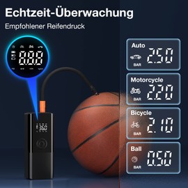 Elektrische Luftpumpe-Akku Luftpumpe Kompressor Akku Pump Electric 150PSI 6000mAh Tragbarer Akku Kompressor mit Digitale LCD-Bildschirm Pressure Gauge Mini Fahrradpumpe Elektrisch für Auto(Black)