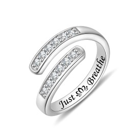 ACJFA 925 Sterling Silver Open Thumb Ring Inspirational Jewelry Rings Adjustable Ring for Women Men(Just Breathe 4)