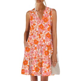 ANRABESS Womens Mini Dresses Sleeveless V Neck Tiered Swing Going Out Beach Vacation Sundress 2025 Summer Casual Outfits Chrysanthemum Floral Large