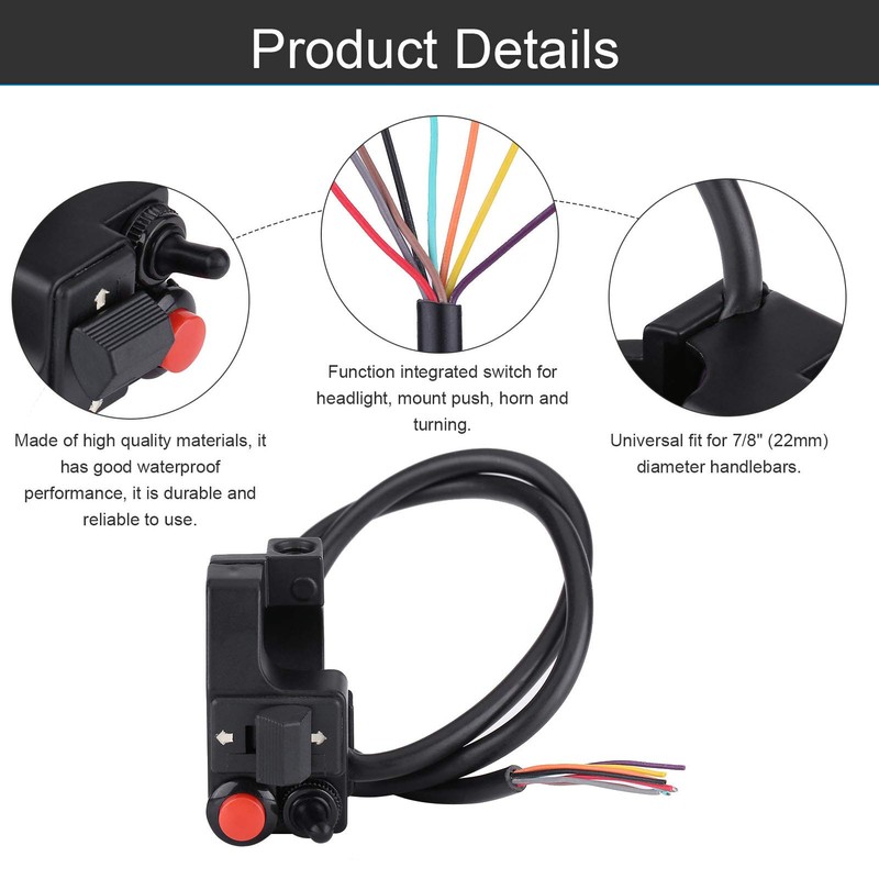 Keensso Motorcycle 12 V Handlebar Switch, 22 mm Universal Motorcycle