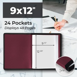 Dunwell Art Portfolio 9x12 Folder (Ruby), Black Mounting Paper, Portfolio Binder for Artwork, 9 x 12 Art Folder, 24 Pockets Display 48 Pages, Acid-Free Poly Presentation Book