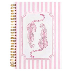 ignytiger Pink Leopard Notebook, Y2k Cheetah Print Journal, Preppy Girly Pink Striped Hardcover Spiral Notebook Journal for Note Taking, Leopard Cheetah Print Office Supplies, 5.5x8.3 Inch