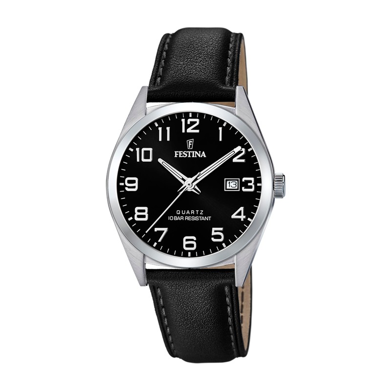 Festina F20446/3 Men's Analogue Quartz Watch with Leather Strap, Black,