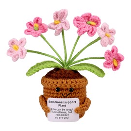 TOYMIS Emotional Knitted Flower, Cute Forget Me Not Flowers Funny Knitted Crochet Flowers with Encouraging Card Incentive Gifts Perfect Desktop Decor for Family Friends