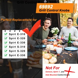 DEEKOOL Perillas de control de parrilla 69892, perillas de control de gas de repuesto para Weber E-Spirit 200 Series con quemador de control montado frontal (2 piezas)