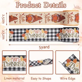 Hying 2 Rolls Fall Gnomes Ribbons for Wreath Bows, Thanksgiving Wired Edge Ribbons Natural Burlap Ribbon Autumn Pumpkin Leaves Craft Ribbons for Gift Wrapping Fall Thanksgiving Decorations Supplies