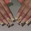 LunarCharm 24 Pieces French Tip Press-on Nails with Leopard Pattern,