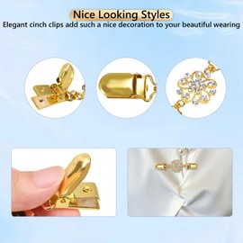 Vintage Dress Clip Cincher & Shirt Clip Set - 6Pcs Retro Cinch Clips for Sweater, Clothes,Shawl, Cardigan & More(3 Sizes, Gold & Silver Tone)