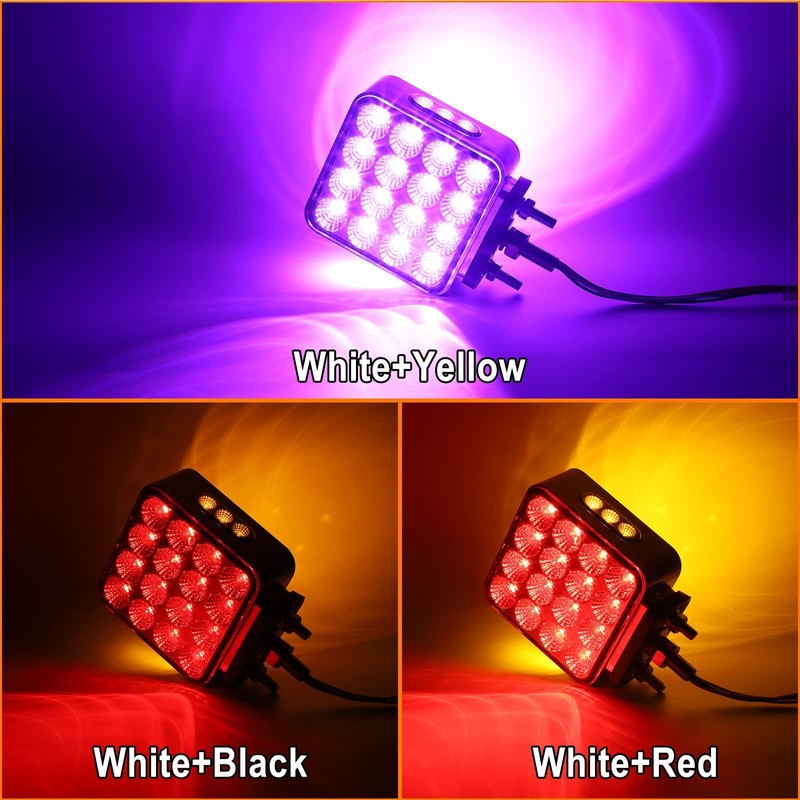 Partsam 2x Dual Revolution Amber/Red/Purple Square Double Face 38 Diode