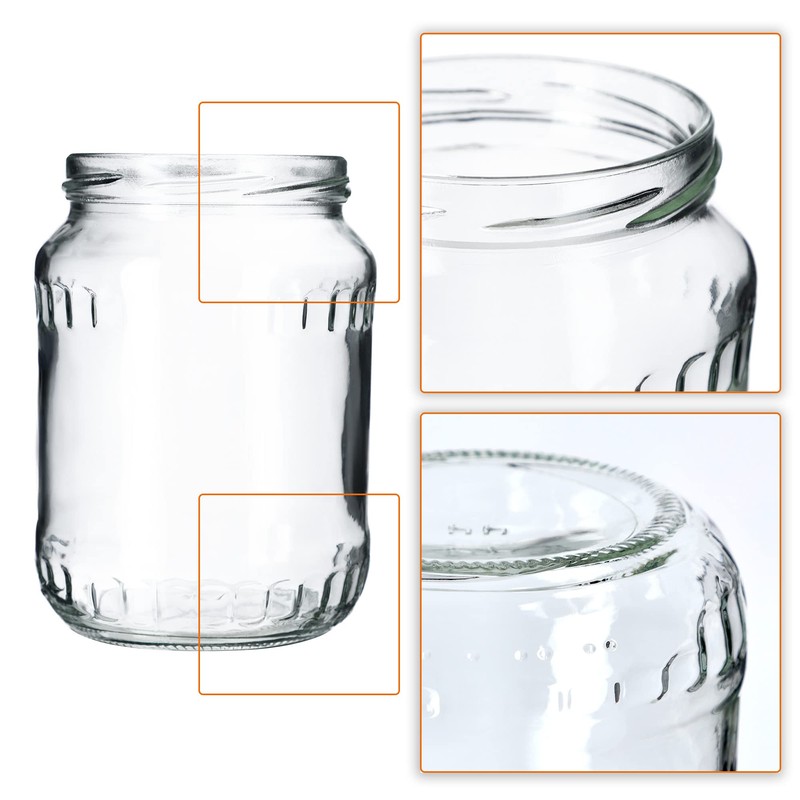 KADAX Preserving Jars 720ml with fi82mm Screw Lids Large Screw