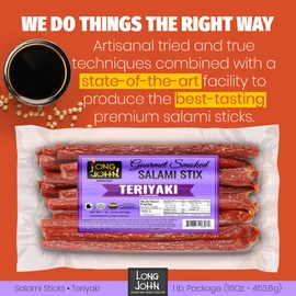 Long John Snacks Teriyaki Dried Salami Stix – Pork & Beef Marinated in Teriyaki Sauce – Gluten-Free, Sweet & Tangy Flavor – Smoked & Marinated to Perfection –16oz.