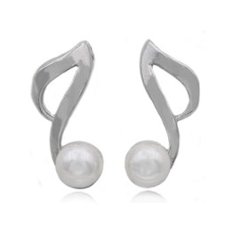cocojewelry Musical Music 8th Note Faux Pearl Stud Post Earrings Gift for Musicians (White)