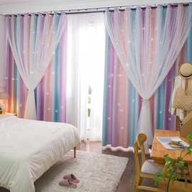 Yancorp - Cortinas para recámara de niña, habitación de los niños, cortina colorida para oscurecer la habitación, con ojales, 2 capas (rosado y morado, 132.08 cm de ancho x 160.02 cm de largo)