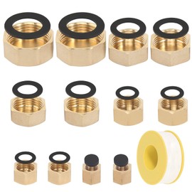 Brass Cap, Pack of 12 Drain Preventer Blanking Plugs, 3/4 Inch Thread Cap, Brass with Hose Washers, Raw Material Band for Heating and Drinking Water System Suitable (5 Sizes)
