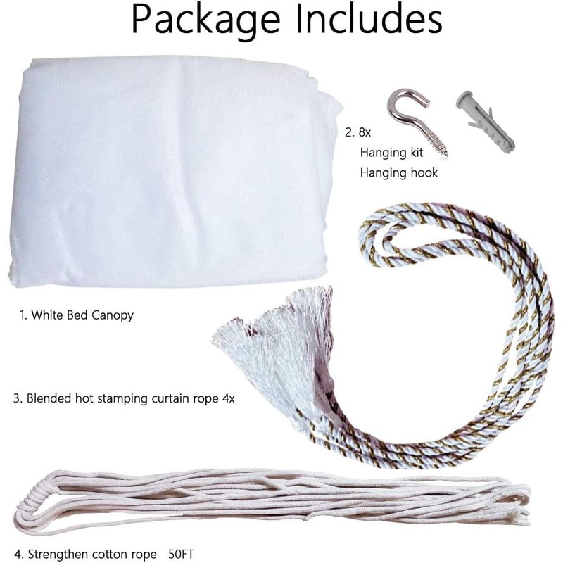 Mosquito Net for Bed Canopy, 8 Corner Post Curtains Bed