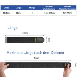 GripZz Webbing straps, elastic straps with Velcro fasteners, 30 x 5 cm (5 pieces), Velcro strap with buckle for organising your extension cables, hoses, bicycle, workshop, garage