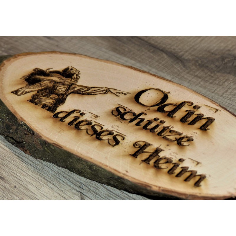 Odin schütze Dieses Heim Baumscheibe Bark Disc Saying Engraving Sign