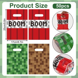 50pcs Pixel Party Bags, 2 Styles Pixel Plastic Gift Bag Video Game Theme Birthday Party Favors Supplies for Boys Girls for Packing Goodie Candy Snack Gift