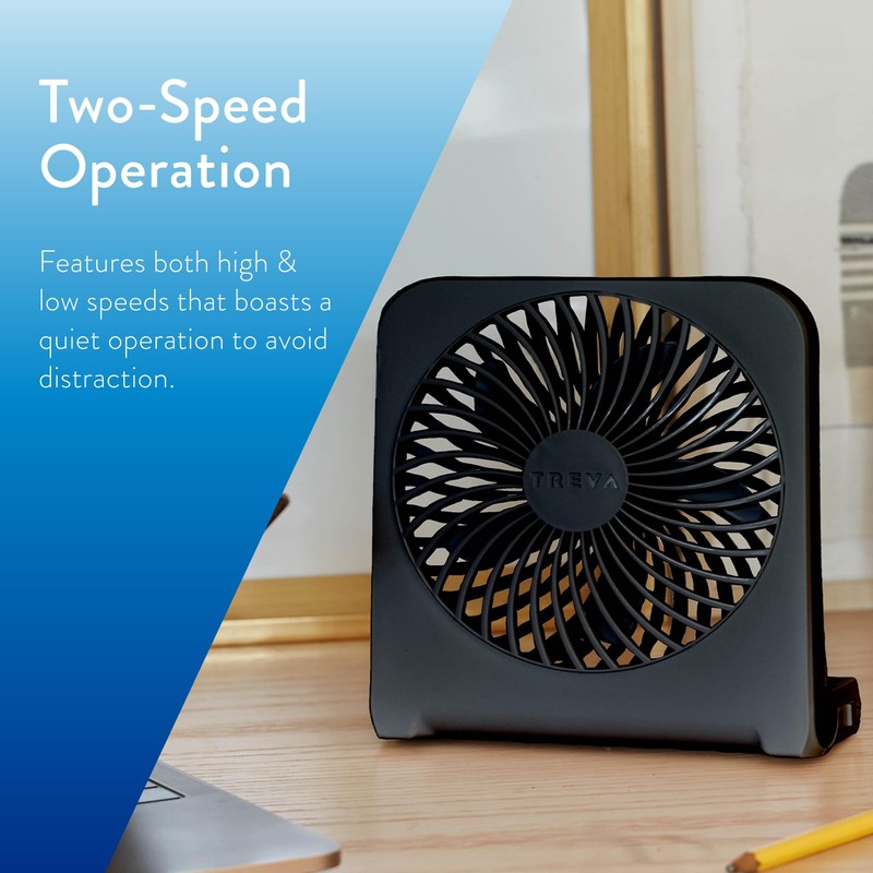 Treva 5-Inch USB and Battery Powered Desk Fan With Two