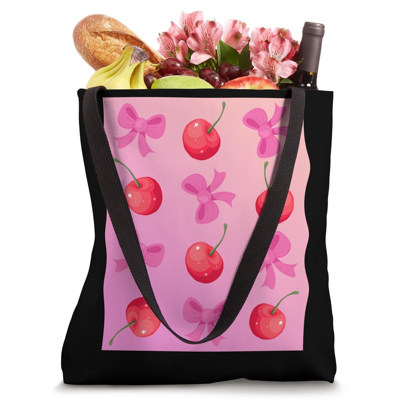 Cute Cherry And Pink Bow Tote Bag