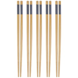 5 Pairs of Reusable Bamboo Chopsticks, Dishwasher-Safe Japanese Chopstick Set with Threaded Anti-Slip Design, 8.8 Inches/22.5cm